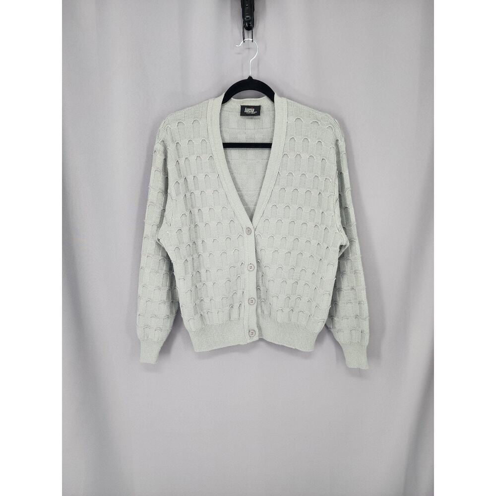 Vintage Lucia Sweater Cardigan Womens 46 Gray Open Knit Button West Germany